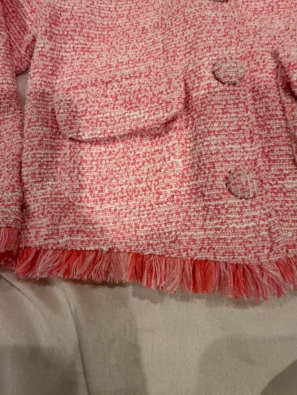 Girls Pink Tweed Fringe Jacket Size 24m - Picture 4 of 9